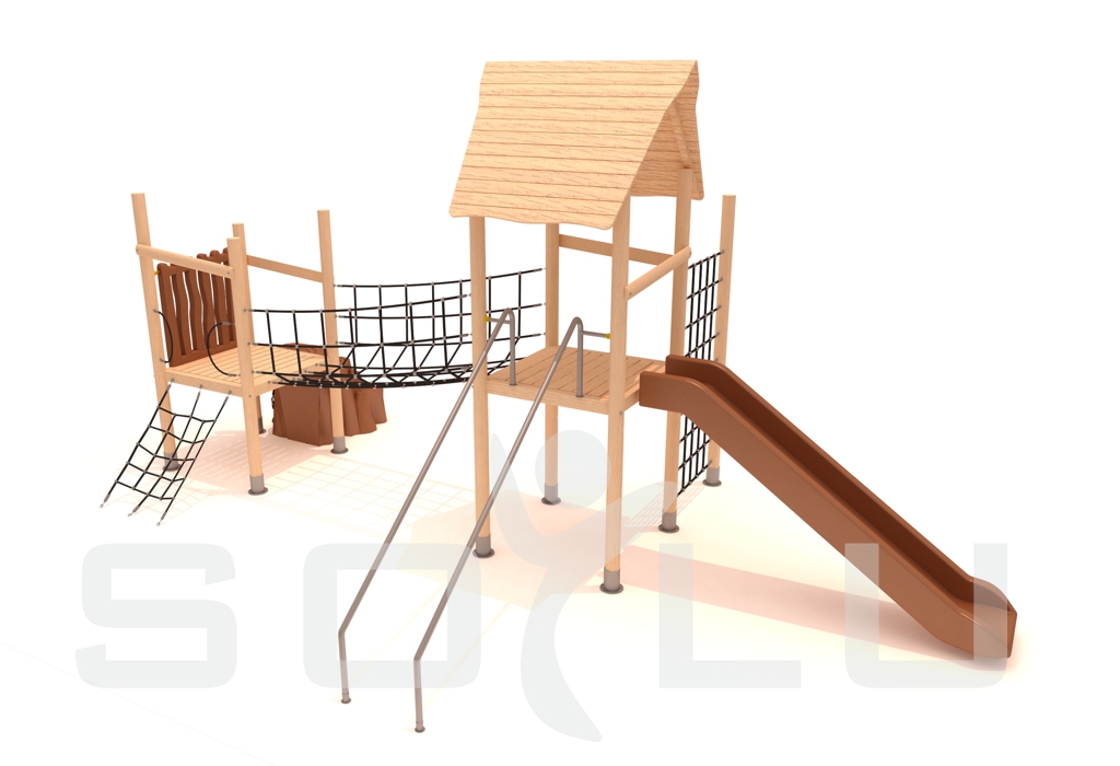 Wooden Playground with Two Towers, Rope Bridge / SG-206 - Soylu Group